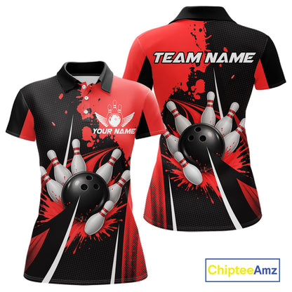 Personalized Red Bowling Shirts Custom Women Bowling Team Jersey Polo & 1/4 Zip Bowling Shirts NBT1184