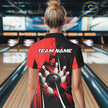 Personalized Red Bowling Shirts Custom Women Bowling Team Jersey Polo & 1/4 Zip Bowling Shirts NBT1184