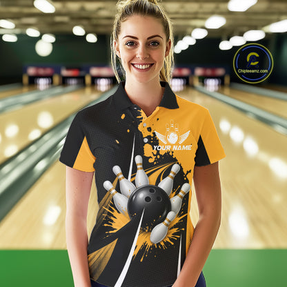 Personalized Yellow Bowling Shirts Custom Women Bowling Team Jersey Polo & 1/4 Zip Bowling Shirts NBT1186