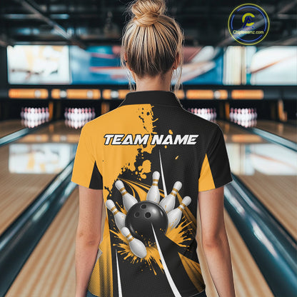 Personalized Yellow Bowling Shirts Custom Women Bowling Team Jersey Polo & 1/4 Zip Bowling Shirts NBT1186