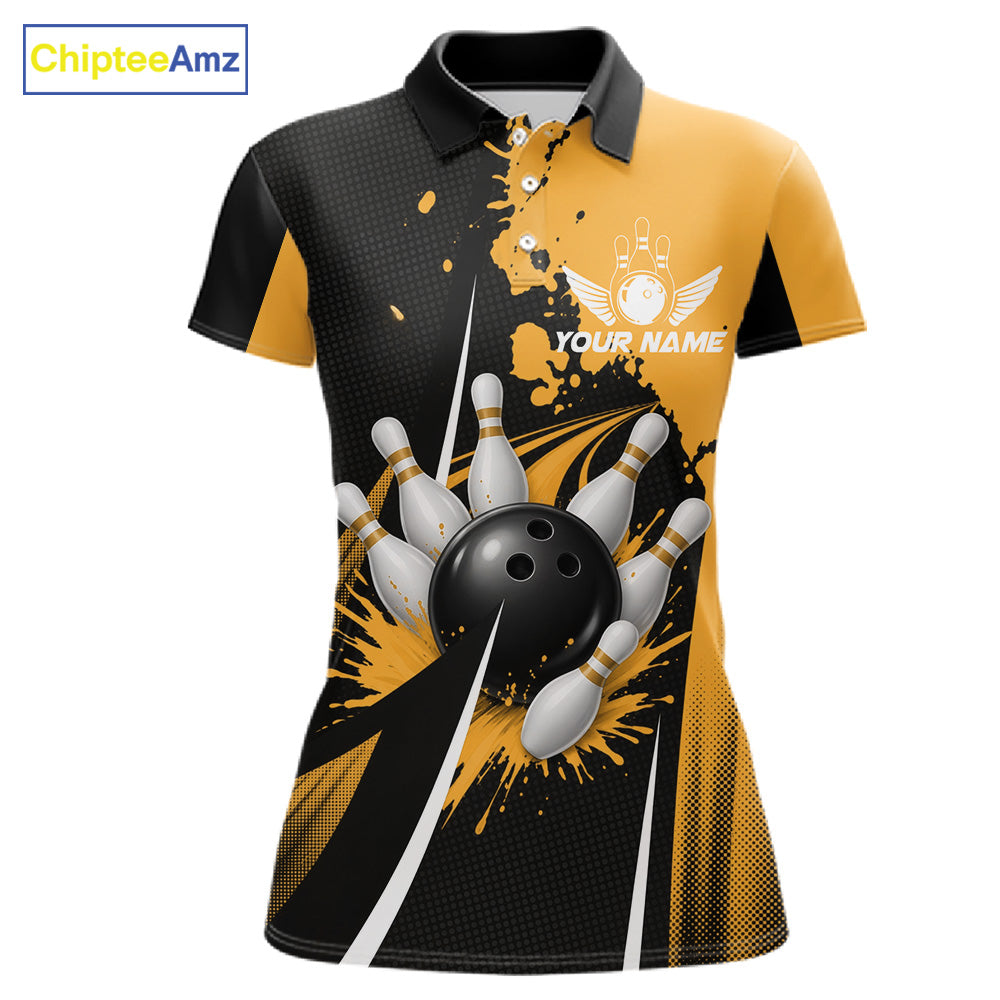 Personalized Yellow Bowling Shirts Custom Women Bowling Team Jersey Polo & 1/4 Zip Bowling Shirts NBT1186
