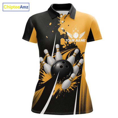 Personalized Yellow Bowling Shirts Custom Women Bowling Team Jersey Polo & 1/4 Zip Bowling Shirts NBT1186