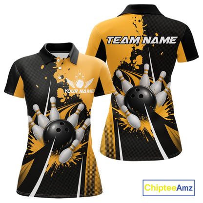 Personalized Yellow Bowling Shirts Custom Women Bowling Team Jersey Polo & 1/4 Zip Bowling Shirts NBT1186