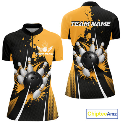 Personalized Yellow Bowling Shirts Custom Women Bowling Team Jersey Polo & 1/4 Zip Bowling Shirts NBT1186