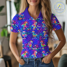 Load image into Gallery viewer, Colorful Neon Rainbow Leopard Flamingo Pattern Womens Polo Shirts, Custom Flamingo Golf Shirts NBT507