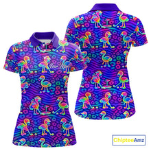 Load image into Gallery viewer, Colorful Neon Rainbow Leopard Flamingo Pattern Womens Polo Shirts, Custom Flamingo Golf Shirts NBT507