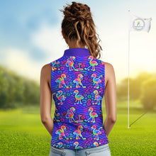 Load image into Gallery viewer, Colorful Neon Rainbow Leopard Flamingo Pattern Womens Sleeveless Polo Shirts, Custom Flamingo Golf Shirts NBT507
