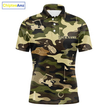 Load image into Gallery viewer, Green Camo Mens Golf Polo Shirts Custom Golf Attire For Men, Personalized Golfer Gifts NBT626