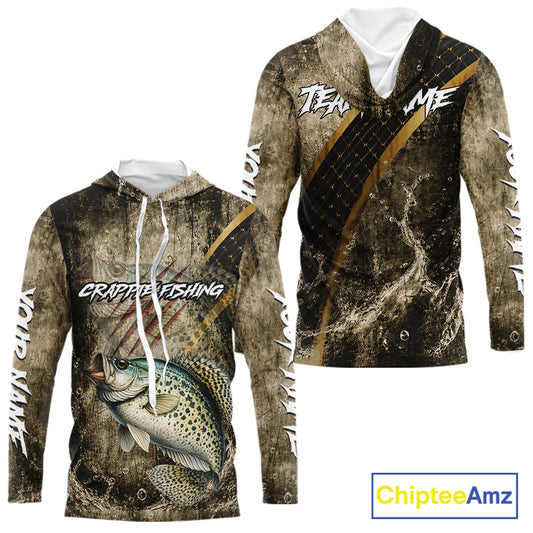 Crappie Long Sleeve Hooded Fishing Shirts Personalized Crappie Fishing Team Jerseys NBT1001