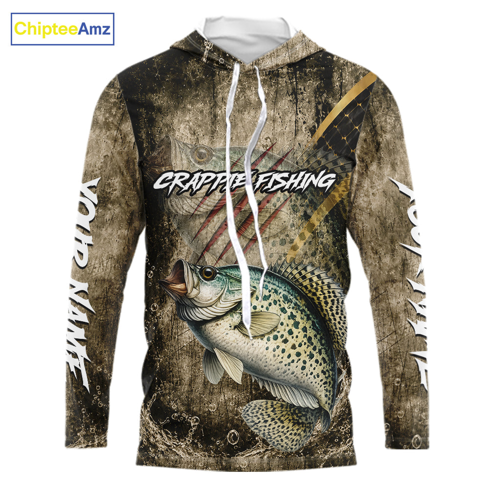 Crappie Long Sleeve Hooded Fishing Shirts Personalized Crappie Fishing Team Jerseys NBT1001