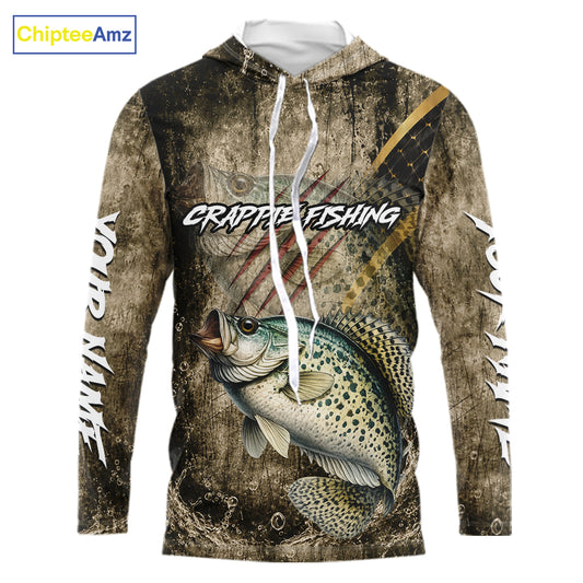 Crappie Long Sleeve Hooded Fishing Shirts Personalized Crappie Fishing Team Jerseys NBT1001