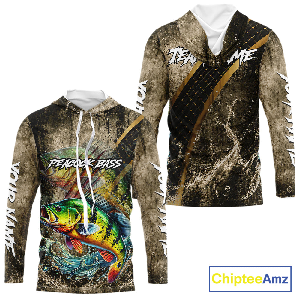 Peacock Bass Long Sleeve Hooded Fishing Shirts Personalized Peacock Bass Fishing Team Jerseys NBT1002