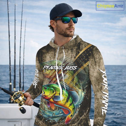 Peacock Bass Long Sleeve Hooded Fishing Shirts Personalized Peacock Bass Fishing Team Jerseys NBT1002