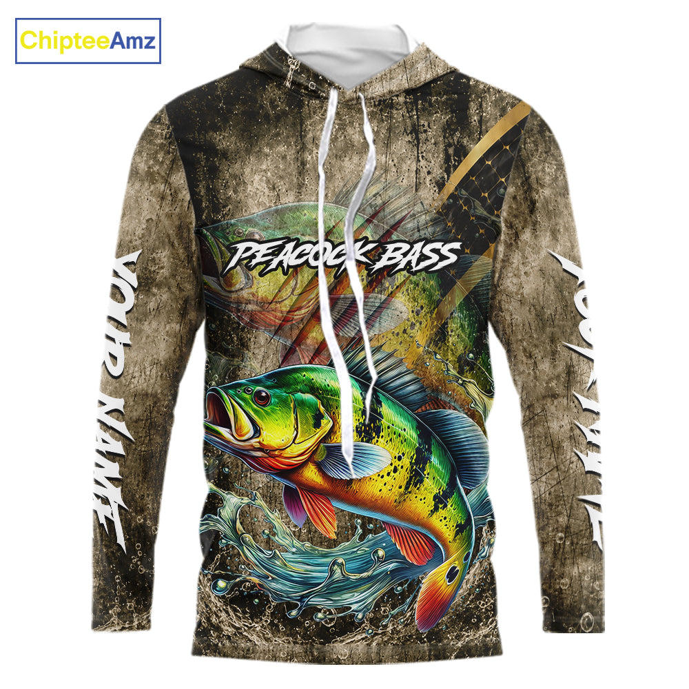 Peacock Bass Long Sleeve Hooded Fishing Shirts Personalized Peacock Bass Fishing Team Jerseys NBT1002