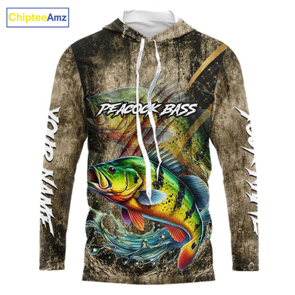 Peacock Bass Long Sleeve Hooded Fishing Shirts Personalized Peacock Bass Fishing Team Jerseys NBT1002