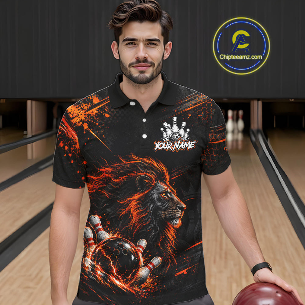 Orange Lion Custom Bowling Polo & 1/4 Zip Shirts For Men, Lion Bowling Team Shirt Bowler Outfits NBT1078