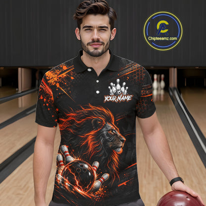 Orange Lion Custom Bowling Polo & 1/4 Zip Shirts For Men, Lion Bowling Team Shirt Bowler Outfits NBT1078