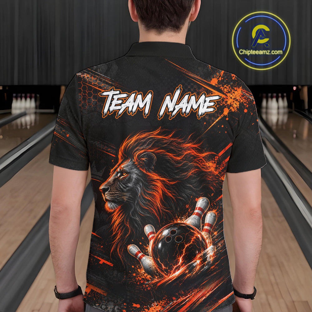 Orange Lion Custom Bowling Polo & 1/4 Zip Shirts For Men, Lion Bowling Team Shirt Bowler Outfits NBT1078