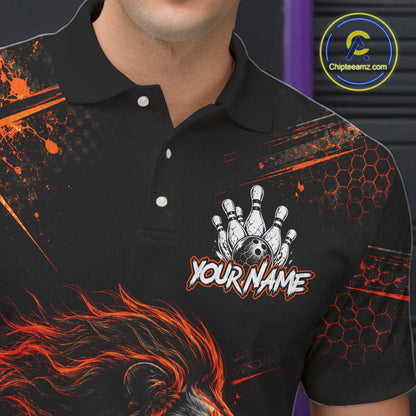 Orange Lion Custom Bowling Polo & 1/4 Zip Shirts For Men, Lion Bowling Team Shirt Bowler Outfits NBT1078
