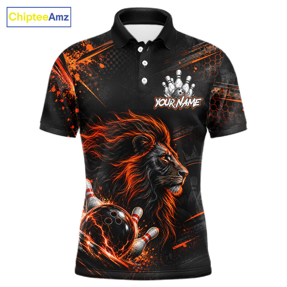 Orange Lion Custom Bowling Polo & 1/4 Zip Shirts For Men, Lion Bowling Team Shirt Bowler Outfits NBT1078