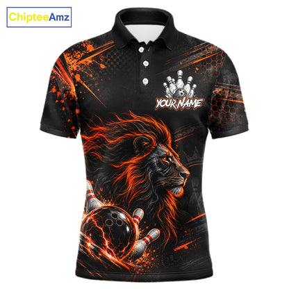 Orange Lion Custom Bowling Polo & 1/4 Zip Shirts For Men, Lion Bowling Team Shirt Bowler Outfits NBT1078