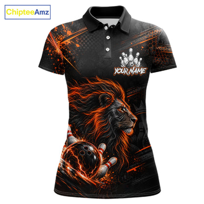 Orange Lion Custom Bowling Polo & 1/4 Zip Shirts For Women, Lion Bowling Team Shirt Bowler Outfits NBT1078