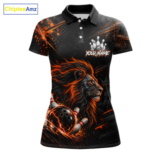 Orange Lion Custom Bowling Polo & 1/4 Zip Shirts For Women, Lion Bowling Team Shirt Bowler Outfits NBT1078