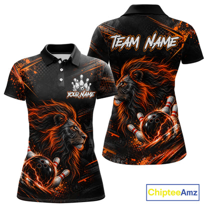 Orange Lion Custom Bowling Polo & 1/4 Zip Shirts For Women, Lion Bowling Team Shirt Bowler Outfits NBT1078
