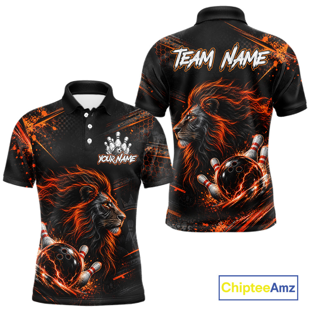 Orange Lion Custom Bowling Polo & 1/4 Zip Shirts For Men, Lion Bowling Team Shirt Bowler Outfits NBT1078