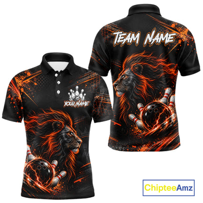 Orange Lion Custom Bowling Polo & 1/4 Zip Shirts For Men, Lion Bowling Team Shirt Bowler Outfits NBT1078
