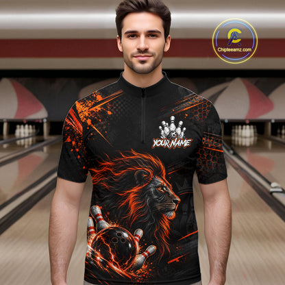 Orange Lion Custom Bowling Polo & 1/4 Zip Shirts For Men, Lion Bowling Team Shirt Bowler Outfits NBT1078