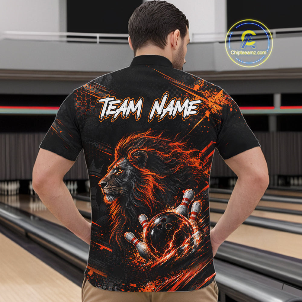 Orange Lion Custom Bowling Polo & 1/4 Zip Shirts For Men, Lion Bowling Team Shirt Bowler Outfits NBT1078