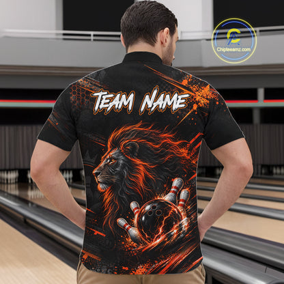 Orange Lion Custom Bowling Polo & 1/4 Zip Shirts For Men, Lion Bowling Team Shirt Bowler Outfits NBT1078