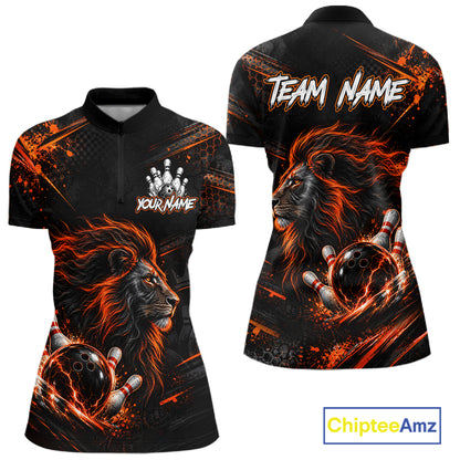 Orange Lion Custom Bowling Polo & 1/4 Zip Shirts For Women, Lion Bowling Team Shirt Bowler Outfits NBT1078