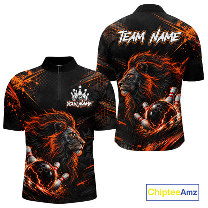 Orange Lion Custom Bowling Polo & 1/4 Zip Shirts For Men, Lion Bowling Team Shirt Bowler Outfits NBT1078