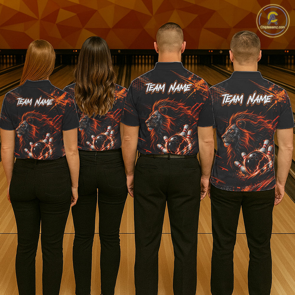 Orange Lion Custom Bowling Polo & 1/4 Zip Shirts For Men, Lion Bowling Team Shirt Bowler Outfits NBT1078