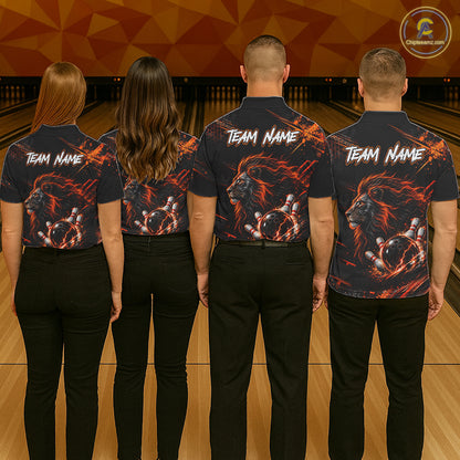 Orange Lion Custom Bowling Polo & 1/4 Zip Shirts For Men, Lion Bowling Team Shirt Bowler Outfits NBT1078