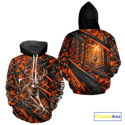 Whitetail Deer Hunting Orange Camo 3D Printed Shirts, Personalized Deer Hunting Shirt NBT1192