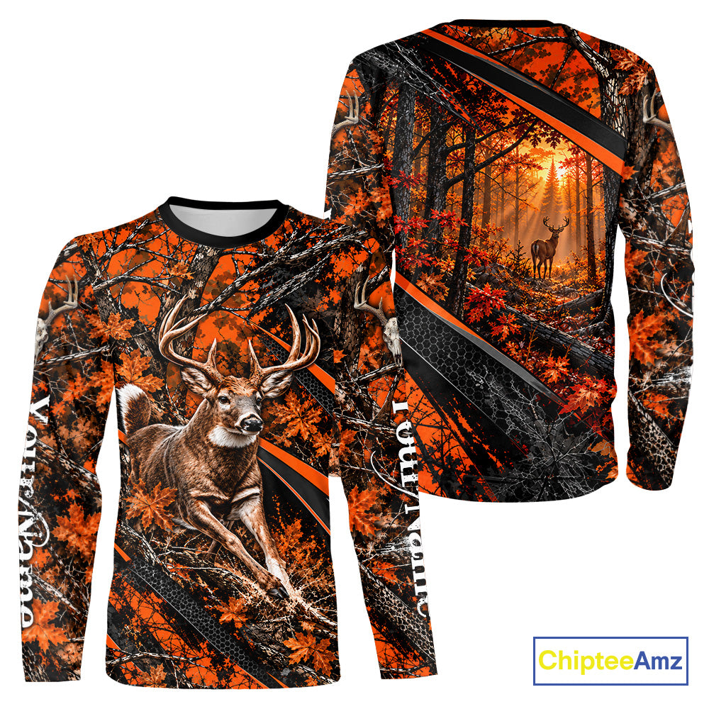 Whitetail Deer Hunting Orange Camo 3D Printed Shirts, Personalized Deer Hunting Shirt NBT1192