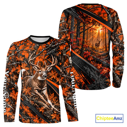 Whitetail Deer Hunting Orange Camo 3D Printed Shirts, Personalized Deer Hunting Shirt NBT1192