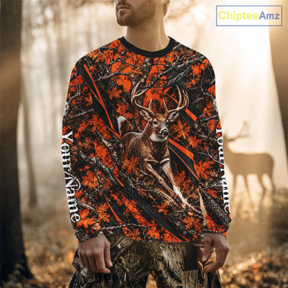 Whitetail Deer Hunting Orange Camo 3D Printed Shirts, Personalized Deer Hunting Shirt NBT1192