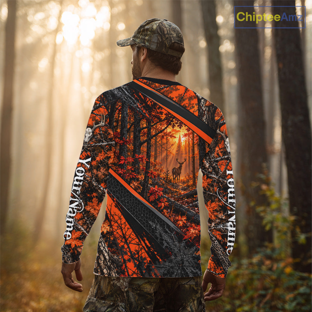 Whitetail Deer Hunting Orange Camo 3D Printed Shirts, Personalized Deer Hunting Shirt NBT1192