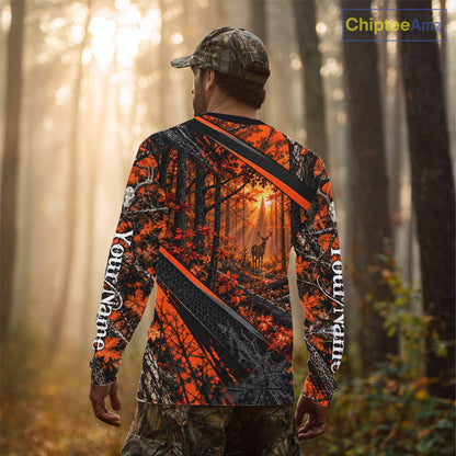 Whitetail Deer Hunting Orange Camo 3D Printed Shirts, Personalized Deer Hunting Shirt NBT1192