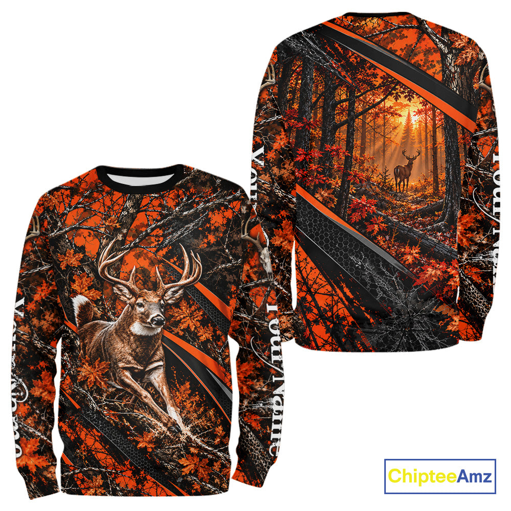 Whitetail Deer Hunting Orange Camo 3D Printed Shirts, Personalized Deer Hunting Shirt NBT1192