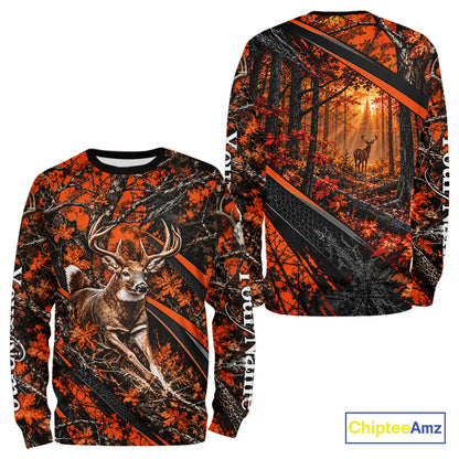 Whitetail Deer Hunting Orange Camo 3D Printed Shirts, Personalized Deer Hunting Shirt NBT1192