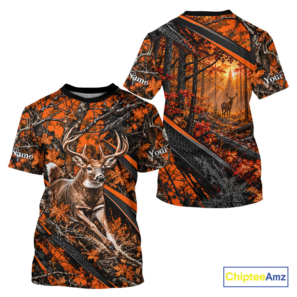 Whitetail Deer Hunting Orange Camo 3D Printed Shirts, Personalized Deer Hunting Shirt NBT1192