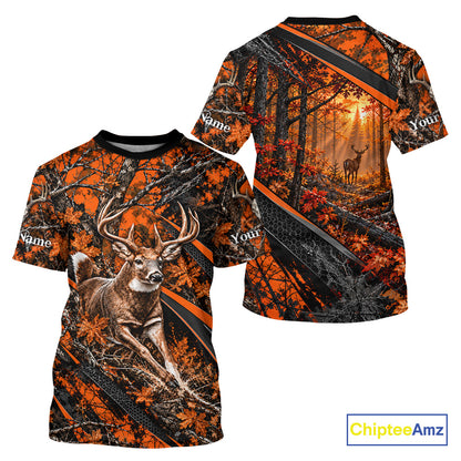 Whitetail Deer Hunting Orange Camo 3D Printed Shirts, Personalized Deer Hunting Shirt NBT1192