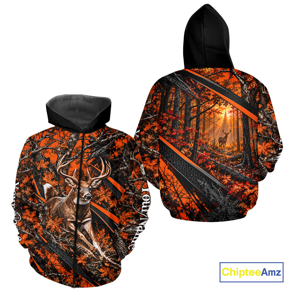 Whitetail Deer Hunting Orange Camo 3D Printed Shirts, Personalized Deer Hunting Shirt NBT1192