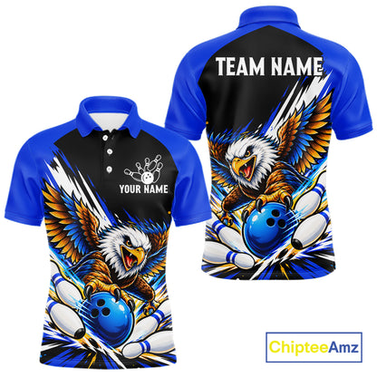 Custom Blue Eagle Bowling Team Shirts For Men, Polo 1/4 Zip Eagle Bowling League Shirt Bowler Outfit NBT1200