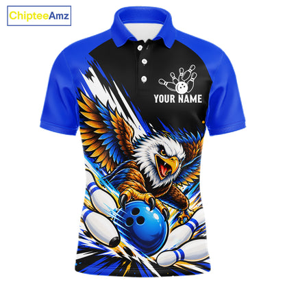 Custom Blue Eagle Bowling Team Shirts For Men, Polo 1/4 Zip Eagle Bowling League Shirt Bowler Outfit NBT1200